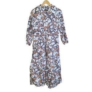 Cynthia Rowley Womens Brown and Black Tiered Floral Print Midi Dress NWOT Size M